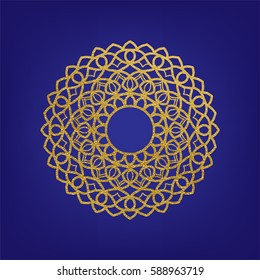 Stencil template of gold mandala laser paper cut in Arabic pattern for Ramadan Kareem festival.Lace die cut vector illustration for wedding invitation and greeting card in vintage style