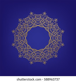 Stencil template of gold mandala laser paper cut in Arabic pattern for Ramadan Kareem festival.Lace die cut vector illustration for wedding invitation and greeting card in vintage style