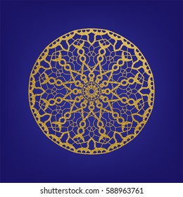 Stencil template of gold mandala laser paper cut in Arabic pattern for Ramadan Kareem festival.Lace die cut vector illustration for wedding invitation and greeting card in vintage style
