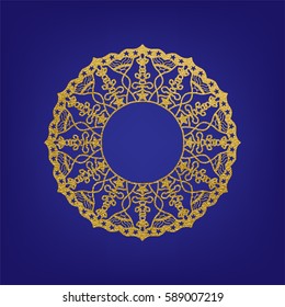 Stencil template of gold mandala laser paper cut in Arabic pattern for Ramadan Kareem festival.Lace die cut vector illustration for wedding invitation and greeting card in vintage style