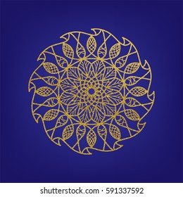 Stencil template of gold mandala laser paper cut in Arabic pattern for Ramadan Kareem festival.Lace die cut vector illustration for wedding invitation and greeting card in vintage style