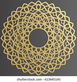 Stencil template of gold mandala laser paper cut in Arabic pattern for Ramadan Kareem festival.Lace die cut vector illustration for wedding invitation and greeting card in vintage style