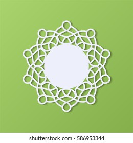 Stencil template of mandala laser paper cut in Arabic pattern for Ramadan Kareem festival.Lace die cut vector illustration for wedding invitation and greeting card in vintage style on green background