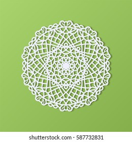 Stencil template of mandala laser paper cut in Arabic pattern for Ramadan Kareem festival.Lace die cut vector illustration for wedding invitation and greeting card in vintage style on green background
