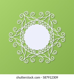 Stencil template of mandala laser paper cut in Arabic pattern for Ramadan Kareem festival.Lace die cut vector illustration for wedding invitation and greeting card in vintage style on green background