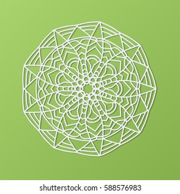Stencil template of mandala laser paper cut in Arabic pattern for Ramadan Kareem festival.Lace die cut vector illustration for wedding invitation and greeting card in vintage style on green background