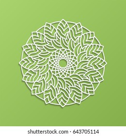 Stencil template of mandala laser paper cut in Arabic pattern for Ramadan Kareem card.Lace die cut vector illustration for wedding invitation and greeting card in vintage style 