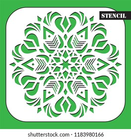 Stencil template. Mandala. Round geometric ornament pattern. Snowflake decorative motifs. My be used for laser cutting or die cutting machines. Vector illustration.