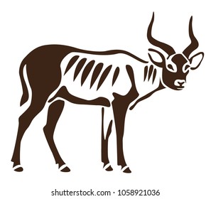 Stencil. Template. Silhouette of african animal. Kobus kob on white background. Good for logo. Tattoo.