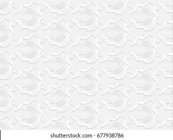 Stencil template of white Arabesque laser paper cut in Arabic seamless pattern for Ramadan Kareem or Islamic festival.Lace vector illustration for wedding invitation and greeting card in vintage 