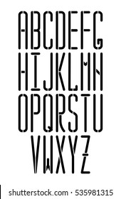 Stencil thin vector monospace sans serif font with rounded corners. Modern condensed font. Can be  used as stencil-plate for your color paint or other design. 