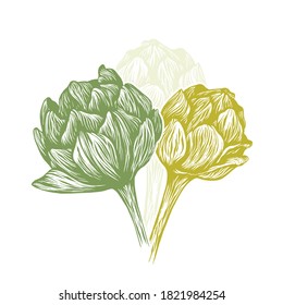Esténcil de tres alcachofas. Vector clipart para diseño