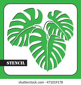 Stencil. Three vector tropical palm leaves. Monstera leaves. Laser cut template pattern for decorative panel.