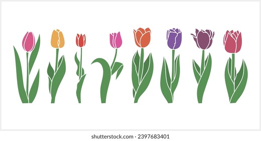 Stencil tulip isolated Doodle flower Hand drawn art line Vector stock illustration EPS 10