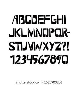 Stencil typeface. Painted vector uppercase characters on white background. Typography alphabet for your designs: logo, typeface, card