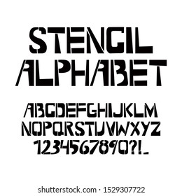 Stencil typeface. Painted vector uppercase characters on white background. Typography alphabet for your designs: logo, typeface, card