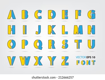 Stencil vector font. Yellow and blue Colour