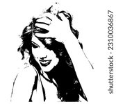 Stencil vector illustration of a smiling woman