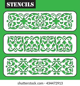 Stencil. Vector set vintage ornate border frame filigree with retro ornament pattern in antique baroque style arabic decorative calligraphy design. Laser cutting wall art decor. Arabesque.