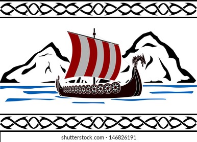 stencil of viking ship. second variant. vector illustration