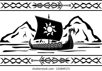 stencil of viking ship. vector illustration