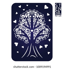Stencil with wedding tree for laser or die cutting. Abstract frame with tree. Family tree card. Tree silhouette in frame. Wedding invitation template.