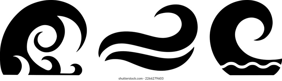 Stencil wind or water wave clipart isolated. Hand drawn art. Vector stock illustration. EPS 10