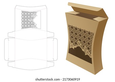 Stenciled Arabic pattern curved box die cut template and 3D mockup