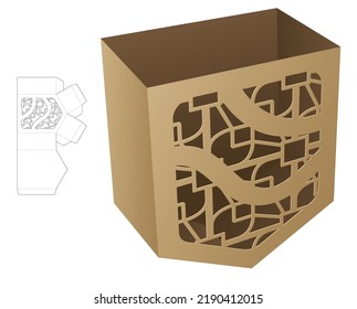 Stenciled bottom angle container die cut template and 3D mockup