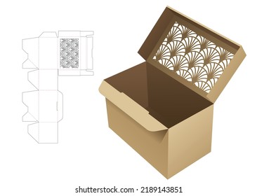 Stenciled box with auto locked point die cut template and 3D mockup