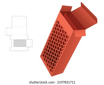 stenciled box with partition die cut template and 3D mockup