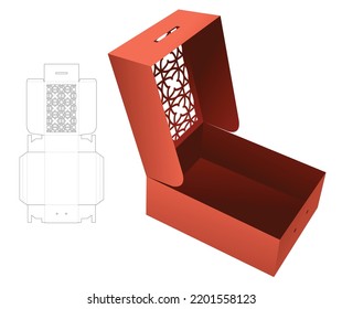 stenciled box with rope hole die cut template and 3D mockup