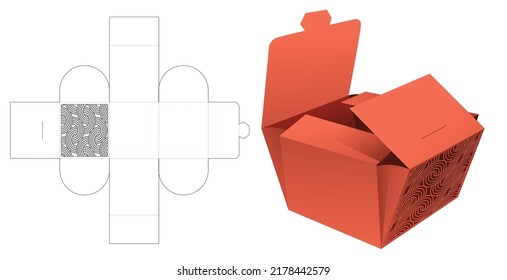Stenciled Curved Pattern Folding Bakery Box Die Cut Template And 3D Mockup