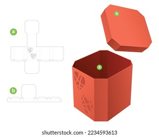 Stenciled hearts chamfered box and lid die cut template