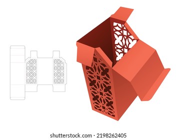 Stenciled luxury chamfered box die cut template and 3D mockup