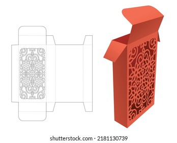 Stenciled pattern long packaging box die cut template and 3D mockup