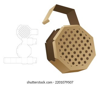 stenciled pattern octagonal box die cut template and 3D mockup