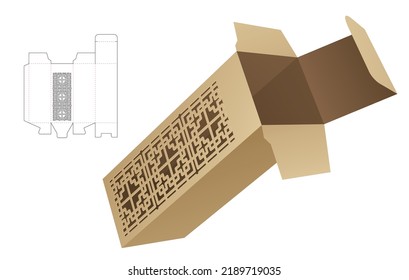 Stenciled pattern tall box die cut template and 3D mockup