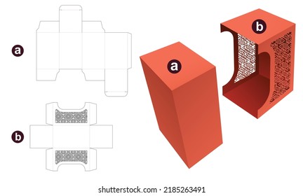 Stenciled sliding box die cut template and 3D mockup