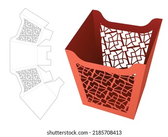 stenciled snack container die cut template and 3D mockup
