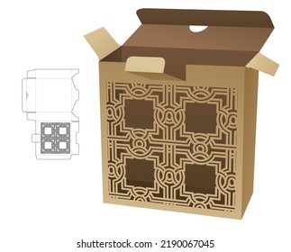 Stenciled tin box with locked point die cut template and 3D mockup