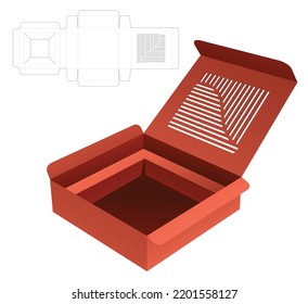 caja de lata con estampado con plantilla de corte de trozos de soporte y maquillaje 3D