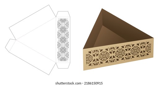Stenciled triangular shaped tray with die cut template and 3D mockup