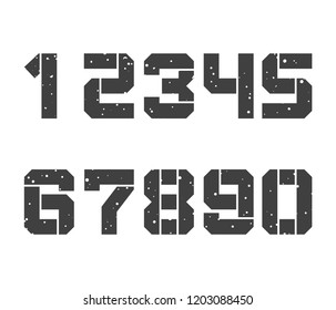 Stencil-plate numbers in grunge style. Vector typeset design isolated on white background