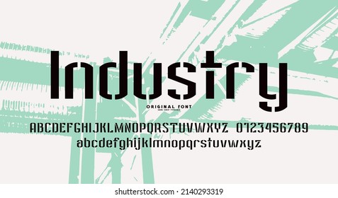 Stencil-plate sans serif font in military style. Letters and numbers for logo and label design. Vector illustration