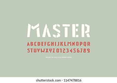 Stencil-plate sans serif font in the style of handmade graphics. Letters and numbers for t-shirt and emblem design