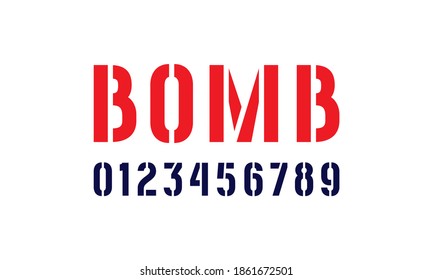 Stencil-plate sans serif numbers in military style. Isolated on white background