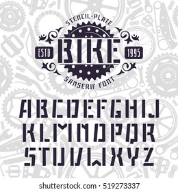 Stencil-plate sanserif font in sport style. Black font on light texture background