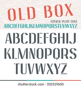 Stencil-plate sanserif narrow font. Bold face. Isolated on white background
