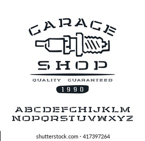 Stencil-plate serif font with hand-drawn soft shape. Graphic design for t-shirt. Isolated on white background